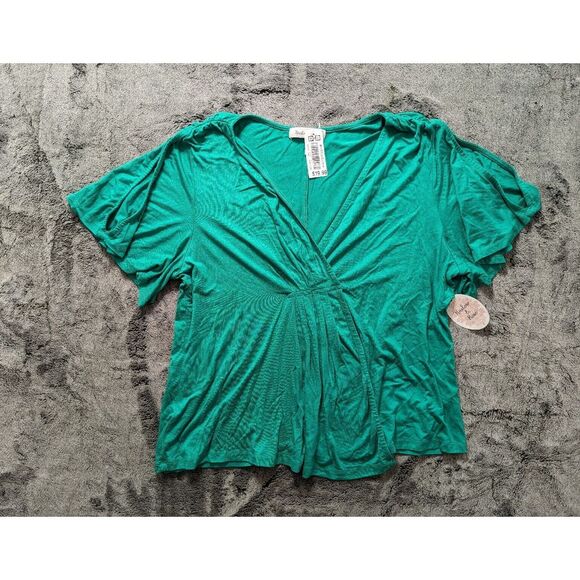 Tops - Harlow & Rose Short Sleeve V Neck Shirt Women's Size XL Green